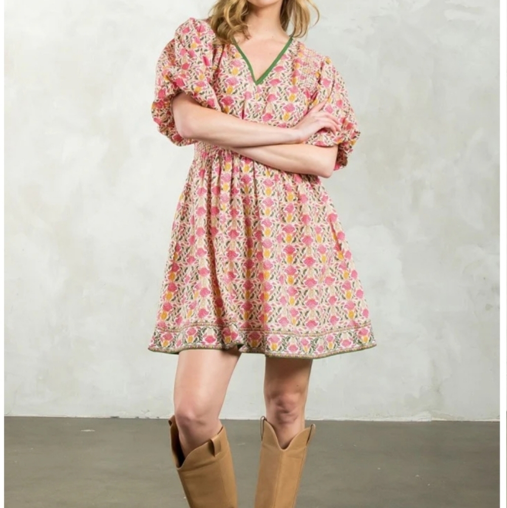 Anthropologie THML Tania Puff Sleeve Floral Mini Dress Size Small